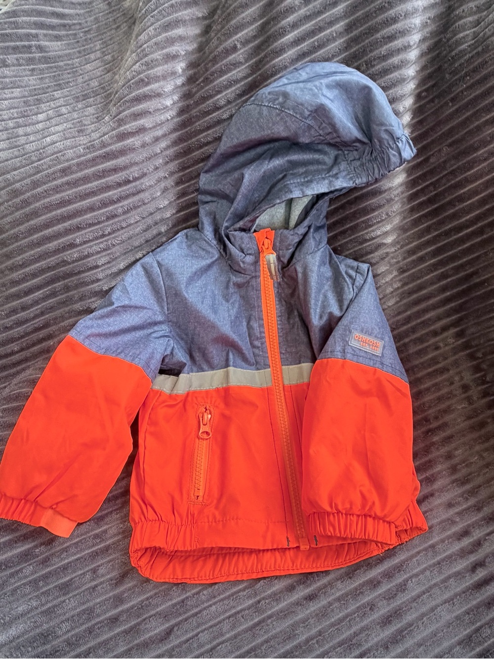 OshKosh B'gosh Orange and Heather Blue Hooded Kids Rain Jacket